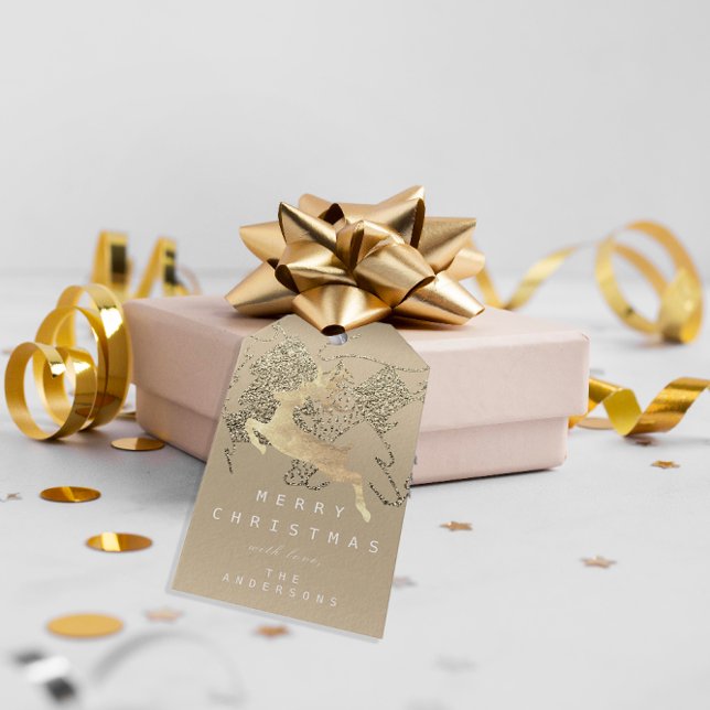Geschenk an Rentier Elfenbeinküste Weihnachtsbaum Geschenkanhänger (Gift To Reindeer Ivory Sepia Gold Christmas Tree Gift Tags)