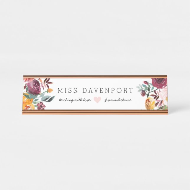 Geschenk des burgundy Floral Distance Learning Tea Schreibtischnamensplakette (Vorderseite )