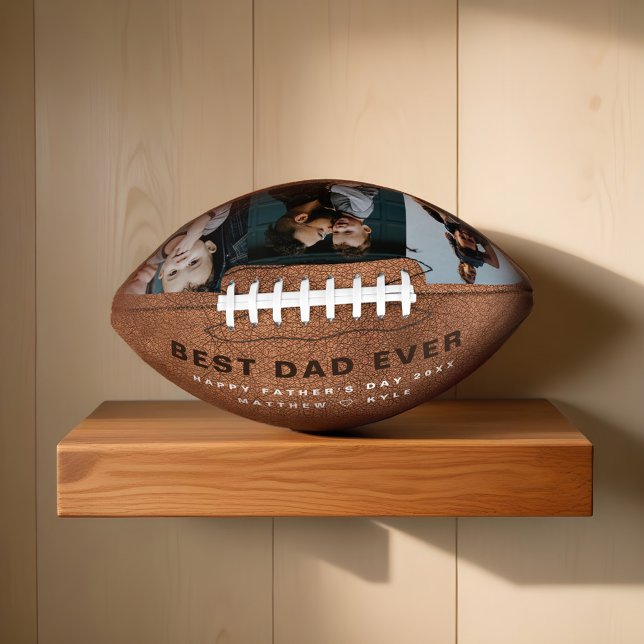 Geschenk für besten Vater je rustikal 3 FotoCollag Football (Gift For Best Dad Ever Rustic 3 Photo Collage Football)