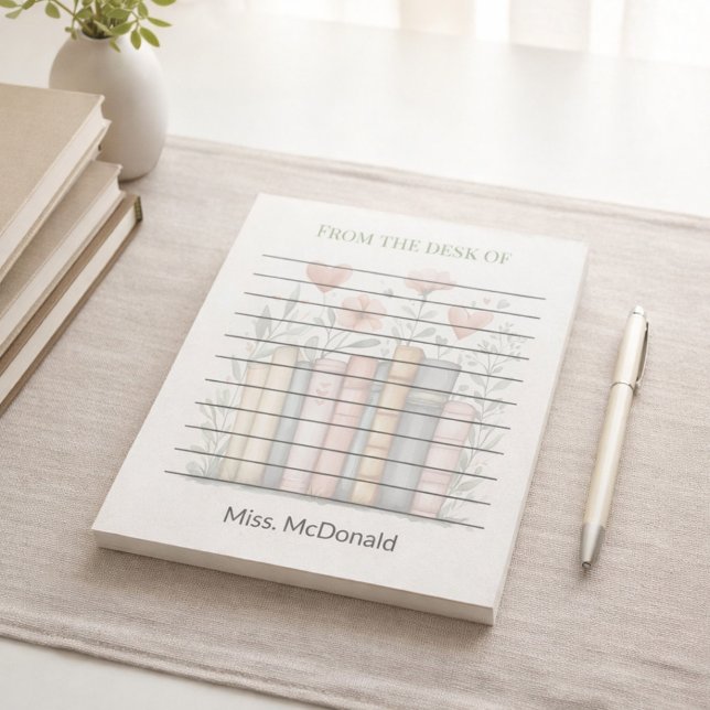 Geschenk für den Lehrer Blumen gestapelte Bücher Notizblock (Von Creator hochgeladen)