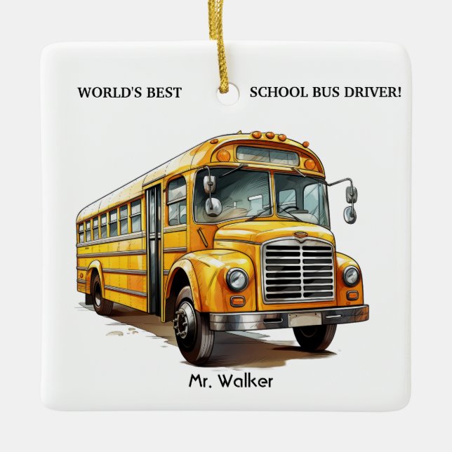 Geschenk für den personalisierten Schulbusfahrer Keramikornament (Vorderseite)