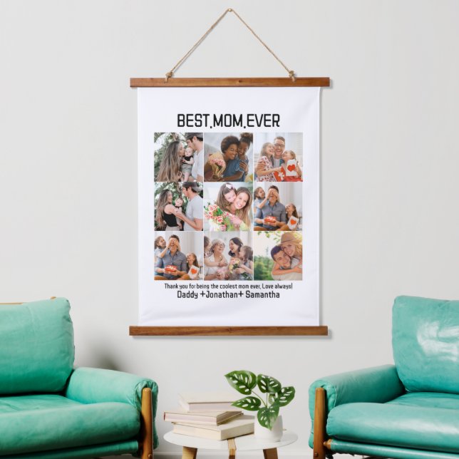 Geschenk für die beste Mama je FotoCollage Wandteppich Mit Holzrahmen (Wohnzimmer)