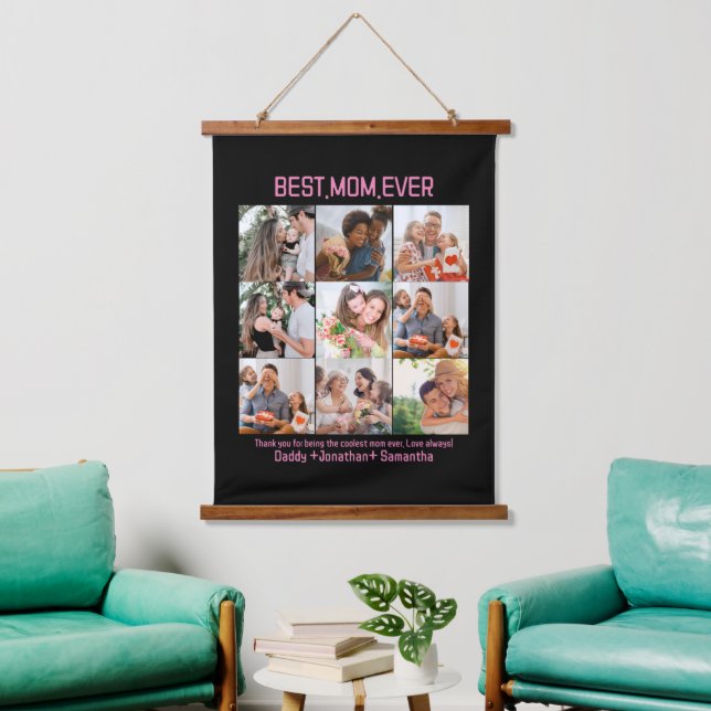 Geschenk für die beste Mama je FotoCollage Wandteppich Mit Holzrahmen (Wohnzimmer)
