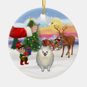 Geschenk für einen weißen Pomeranian Keramik Ornament