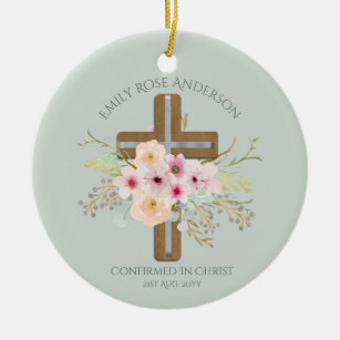Geschenk für Erwachsene - Blumenkreuz Persönlich p Keramik Ornament