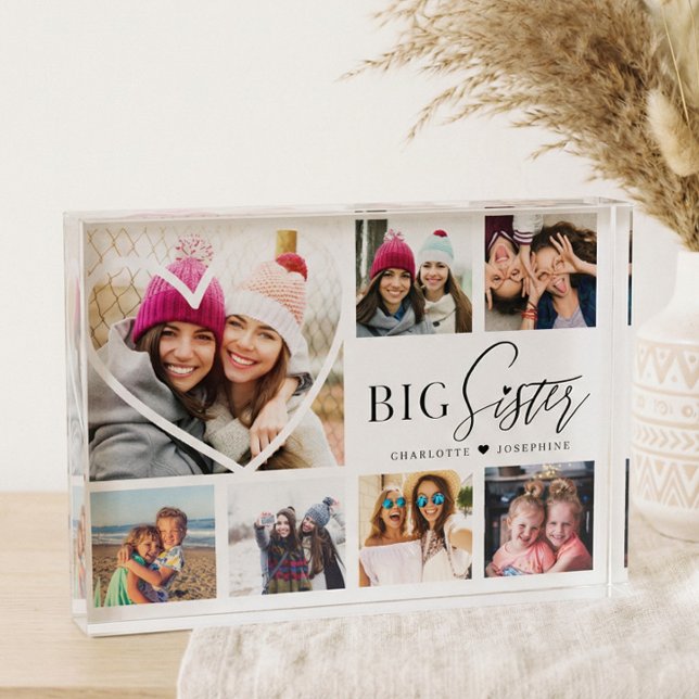 Geschenk für große Schwester 7 Foto Collage Herz B (Big Sister BFF Heart Photo Collage Keepsake Gift)