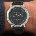 Geschenk für Husband. 25. Hochzeitstag Armbanduhr<br><div class="desc">Geschenkuhr für Ehemann bei einem Hochzeitstag. Besondere Uhr mit Einschreibung. 25. Hochzeitstag Geschenk. Watch hat eine Inschrift und die Meldung "Mit Liebe". Auch die Namen jedes Partners. Schwarze Uhr Gesicht.</div>