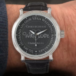 Geschenk für Husband. 50. Hochzeitstag Armbanduhr<br><div class="desc">Geschenkuhr für Ehemann bei einem Hochzeitstag. Besondere Uhr mit Einschreibung. 50. Hochzeitstag Geschenk. Watch hat eine Inschrift und die Meldung "Mit Liebe". Auch die Namen jedes Partners. Schwarze Uhr Gesicht.</div>