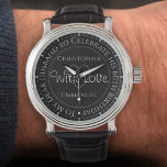 Geschenk für Husband auf seiner 60. Geburtstagssch Armbanduhr<br><div class="desc">Geschenke Uhr für den Mann an seinem Geburtstag. Besondere Uhr mit Einschreibung. Geburtstagsgeschenk. Watch hat eine Inschrift und die Meldung "Mit Liebe". Auch die Namen jedes Partners. Schwarze Uhr Gesicht.</div>