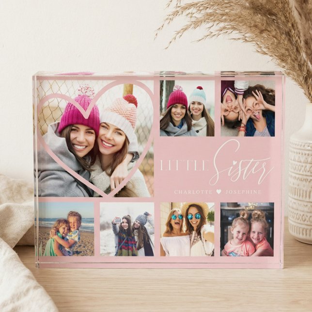 Geschenk für kleine Schwester 7 Foto Collage Herz  (Little Sister BFF Heart Photo Collage Keepsake)