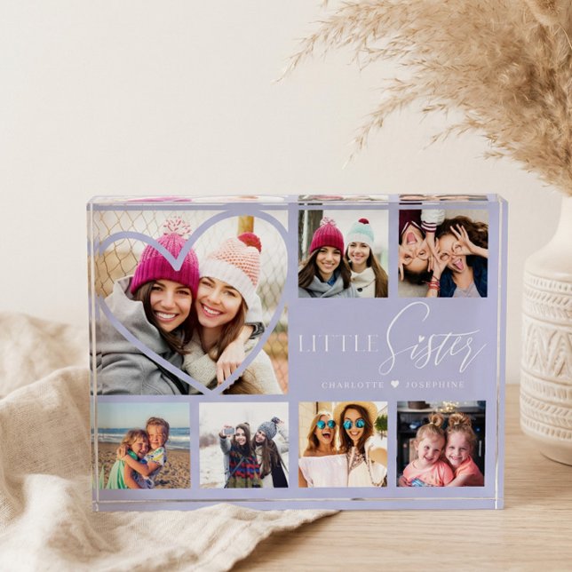 Geschenk für kleine Schwester 7 Foto Collage Herz  (Little Sister BFF Heart Photo Collage Keepsake)