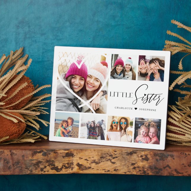 Geschenk für kleine Schwester 7 Foto Collage Herz  Fotoplatte (Seite)