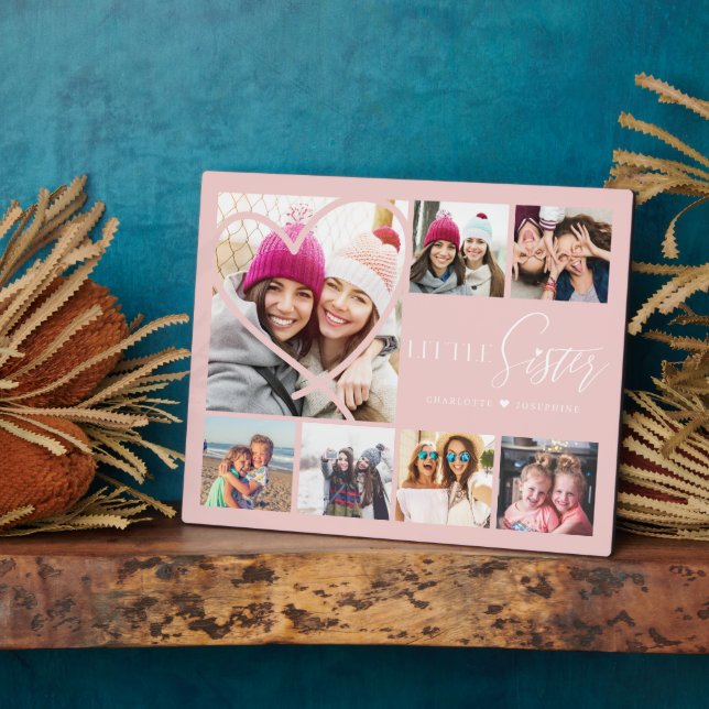 Geschenk für kleine Schwester 7 Foto Collage Herz  Fotoplatte (Seite)