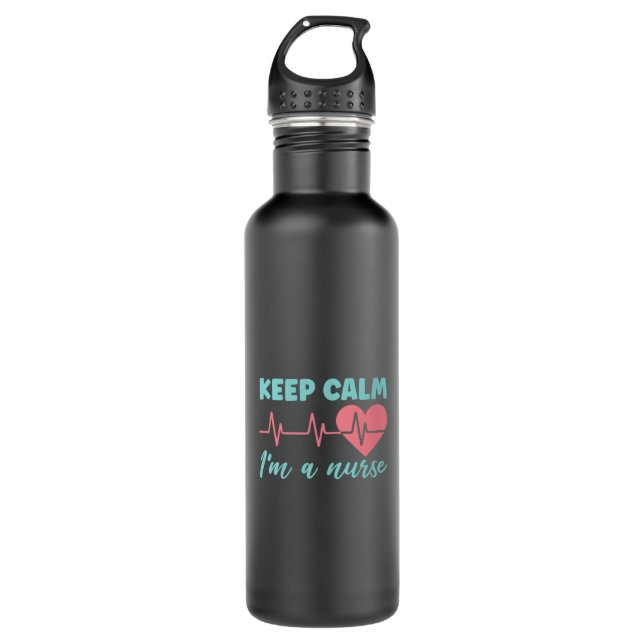 Geschenk für Krankenschwester | Behalten Ruhe Ich  Edelstahlflasche (Vorderseite)