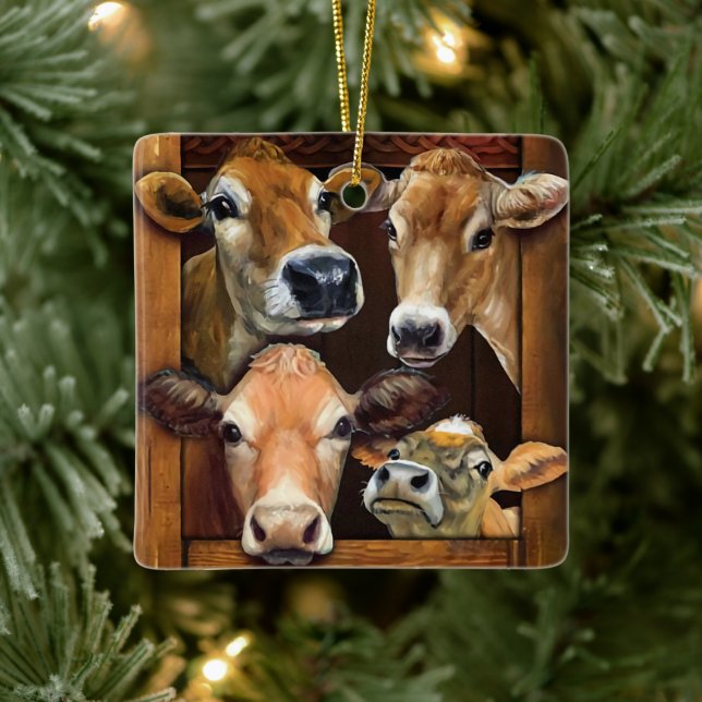 Geschenk für Kuh Lover Xmas Funny Beef Rind Bauer Keramikornament (Baum)