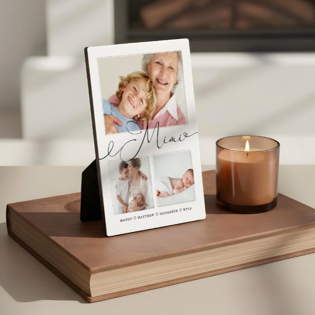 Geschenk für Mimi | Enkelkinder 3 FotoCollage Fotoplatte (Gift for Mimi | Grandchildren 3 Photo Collage Plaque)