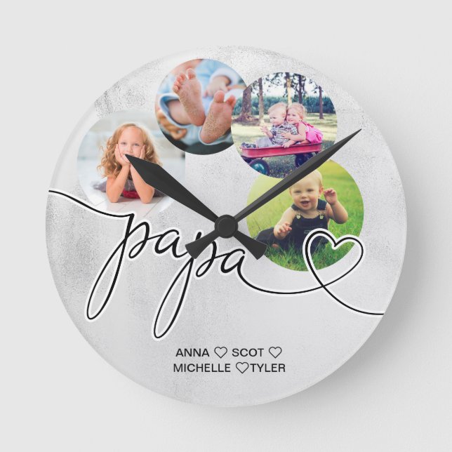 Geschenk für Papa Großkinder Foto Collage Opa Runde Wanduhr (Vorderseite)