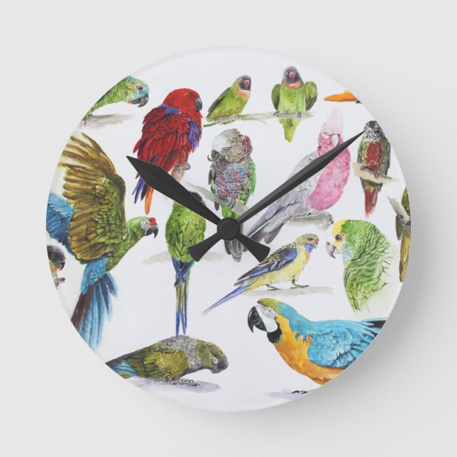 Geschenk für Papageienliebhaber überall Runde Wanduhr (Vorderseite)