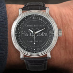Geschenk für Partner auf seiner 50. Geburtstagssch Armbanduhr<br><div class="desc">Geschenkuhr für Partner an seinem 50. Geburtstag. Besondere Uhr mit Einschreibung. Geburtstagsgeschenk. Watch hat eine Inschrift und die Meldung "Mit Liebe". Auch die Namen jedes Partners. Schwarze Uhr Gesicht.</div>