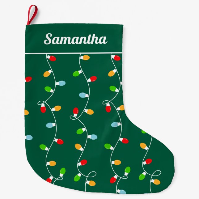 Geschenk-grüne Weihnachtslichter Großer Weihnachtsstrumpf (Vorderseite)