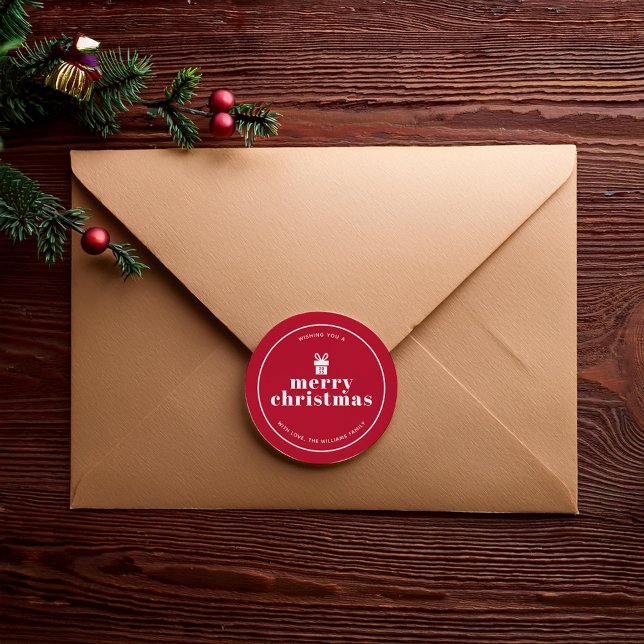 Geschenk mit einem Bow Weihnachtsgeschmack Runder Aufkleber (Von Creator hochgeladen)