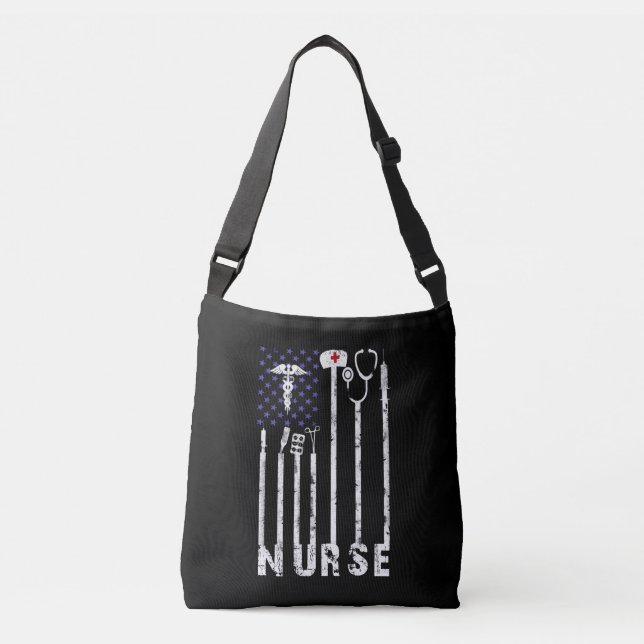 Geschenk| Nurse American Flag Nurse Lover Tragetaschen Mit Langen Trägern (Vorderseite)