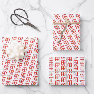 Geschenk-Schleifen-Doodle WEIHNACHTEN Rot Weiß Geschenkpapier Set