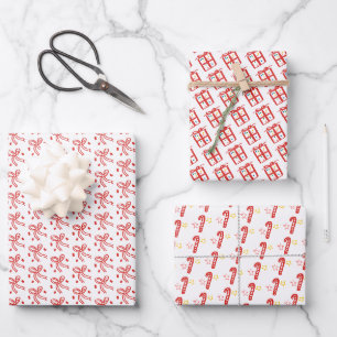 Geschenk Schleifen Zuckerstangen Kritzeln WEIHNACH Geschenkpapier Set