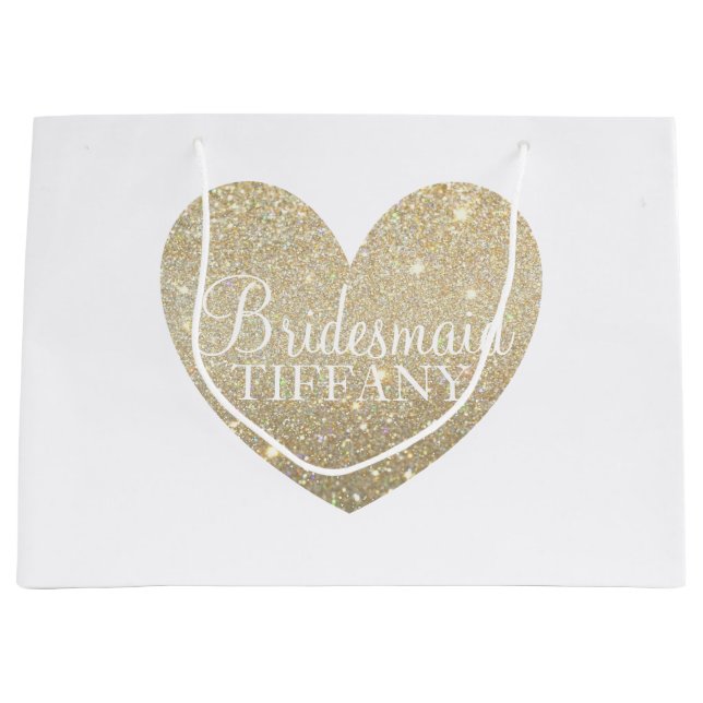 Geschenk-Tasche - GoldGlitzer-Herz-Fab Große Geschenktüte (Vorderseite)
