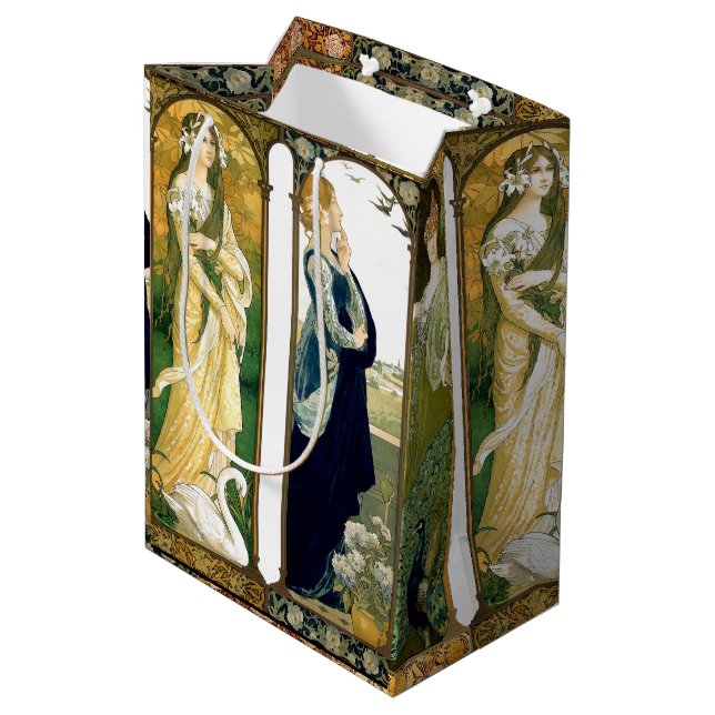Geschenk-Tasche Kunst Nouveau Damen-Bird Swan Mittlere Geschenktüte (Rückseite Schrägansicht)