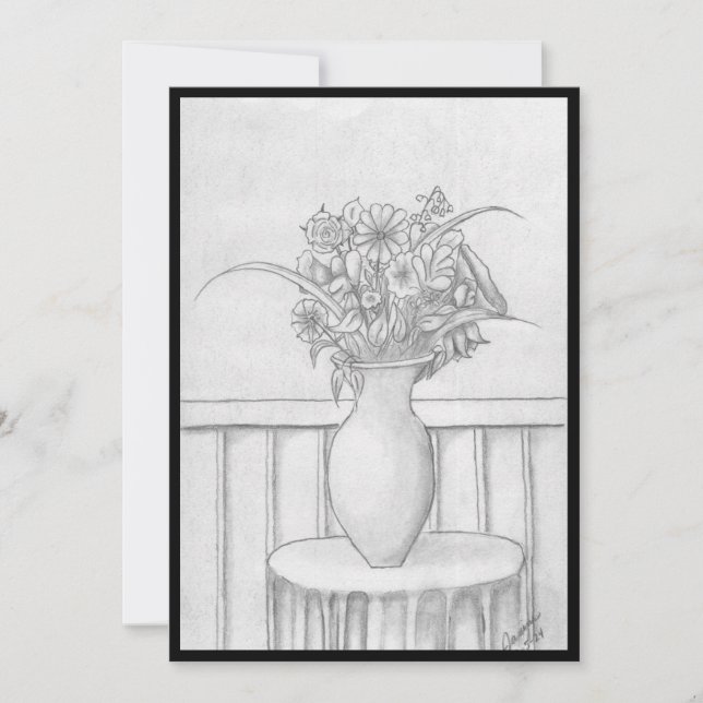 Geschenk von Blume - Schwarz Einladung (Vorderseite)