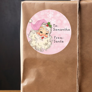Geschenk von Santa an Kind Weihnachten Rosa Runder Aufkleber