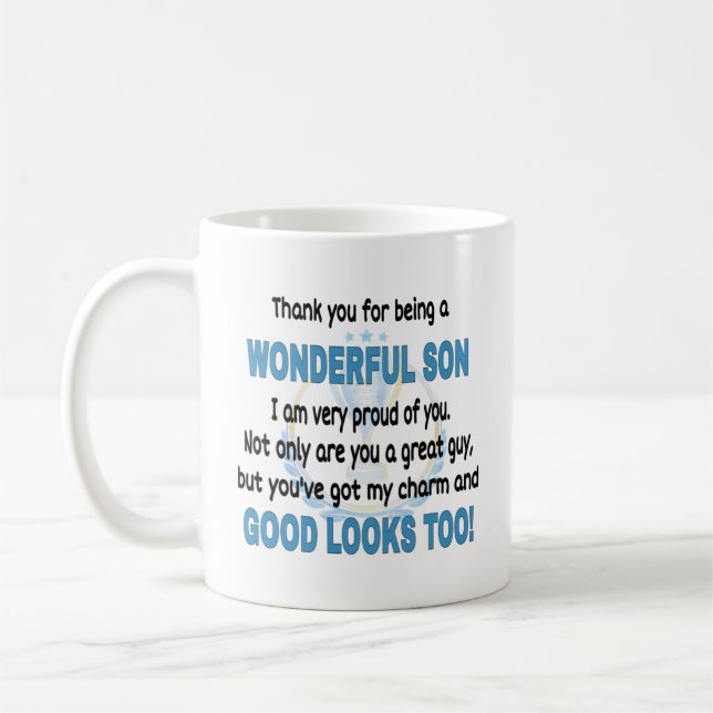   Geschenk von Vater zu Sohn. Wunderbarer Sohn Kaffeetasse (Links)