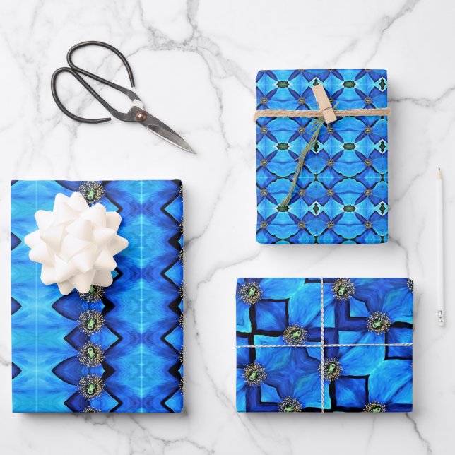 Geschenk Wrap Blue Himalayan Poppies Geschenkpapier Set (Vorderseite)
