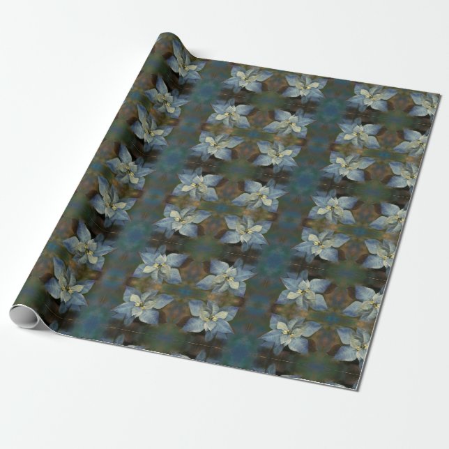 Geschenk Wrap Roll Blue Poinsettia Geschenkpapier (Ungerollt)