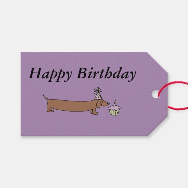 Geschenkanhänger - Dachshund mit Cupcake (Vorderseite (Horizontal))