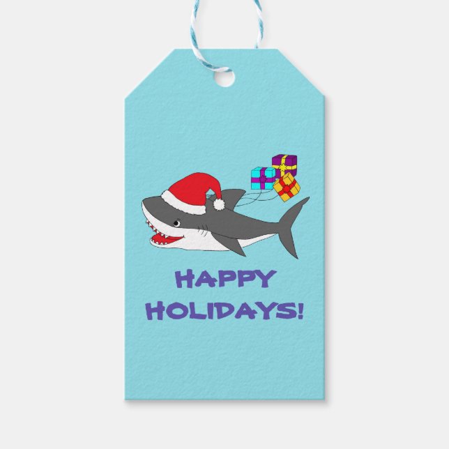Geschenkanhänger mit niedlichem Holiday Shark (Vorderseite)