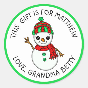 Geschenkanhänger, Süßer Schneemann Zu und von We Runder Aufkleber