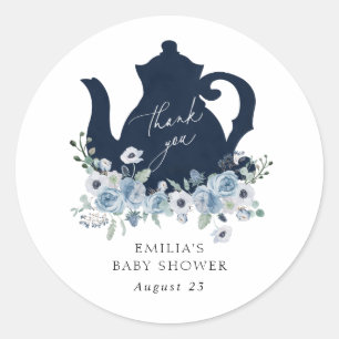 Geschenkanhänger "Time for Tea Blue Baby Shower" ( Runder Aufkleber