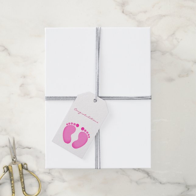 Geschenkartikel - Glückwünsche Rosa Fußabdrücke Geschenkanhänger (Mit Garn)