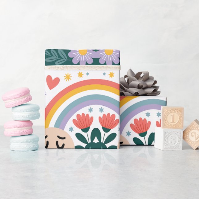 Geschenkartikel - Regenbogen & Herz Geschenkpapier (Babyparty)