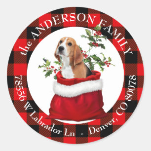 Geschenkbeutel Niedlicher Beagle Hund Karierte Rah Runder Aufkleber