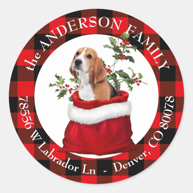 Geschenkbeutel Niedlicher Beagle Hund Karierte Rah Runder Aufkleber (Vorderseite)