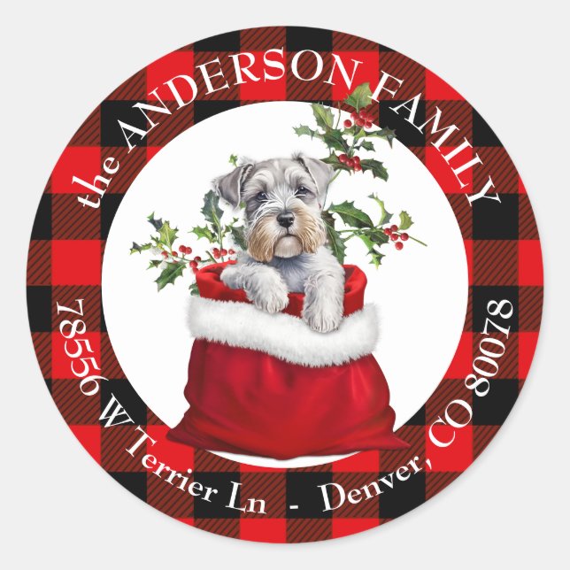 Geschenkbeutel Schnauzer Dog Karierte Rahmen Rücks Runder Aufkleber (Vorderseite)