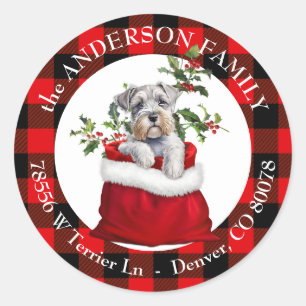Geschenkbeutel Schnauzer Dog Karierte Rahmen Rücks Runder Aufkleber