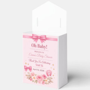 Geschenkbox für Baby Shower mit rosa Schleife und Geschenkschachtel