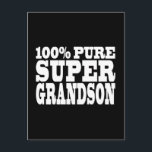 Geschenke 4 Großkinder: 100 % Pure Super Grandson Postkarte<br><div class="desc">100% Pure Super Grandson ist ein lustiges, positives, lustiges und alternatives Angebot an Geschenken und Produkten für Großkinder: in auffallender, stets modern und stilvoll präsentiert, klassisch schwarz-weiß; a in großem, freundlichem Text / Schriftart. Gib dem beststen Enkel der Welt ein humorvolles, originelles Geschenk, indem du ihr ein 100%iges Pure Super...</div>