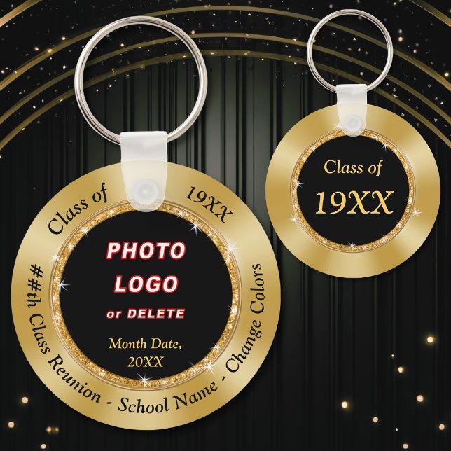 Geschenke der personalisierten Wiedersehen, jedes  Schlüsselanhänger (Class Reunion Gifts. Class Reunion Favors. Black and Gold, High School Reunion Favors. 50 year, 40th)
