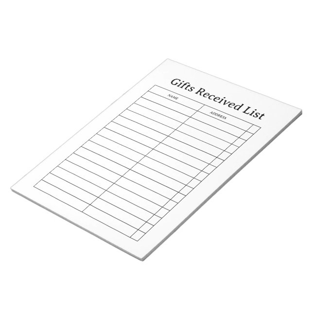Geschenke-Empfangs-Verfolger Notizblock (angewinkelt)