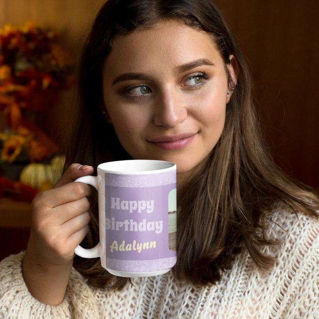 Geschenke für 21 Jahre Foto Kaffeetasse (Custom Photo Gifts for 21 Year Old Female Violet Coffee Mug)